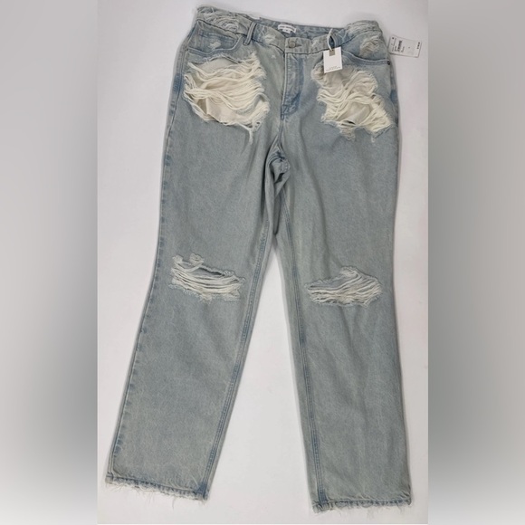Good American Denim - Good American Womens Acid Washed Jeans Size 15 Distressed Relaxed Soft 38x33 NEW